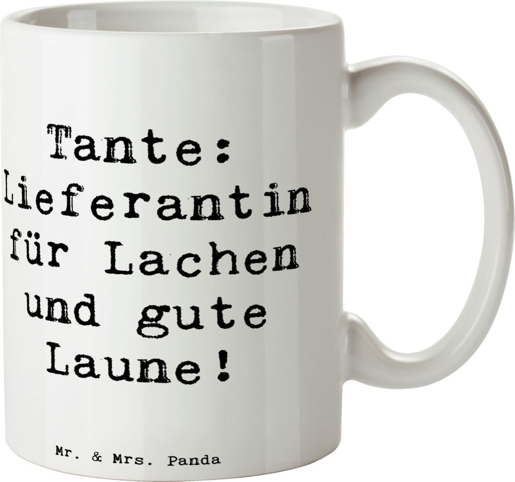 Mr. & Mrs. Panda Tasse Spruch Tante Lieferantin - Weiß - Geschenk, Teetasse, handgemacht, gute Laune, Verwandtschaft, Nichte, Pott, Kaffeebecher, ...