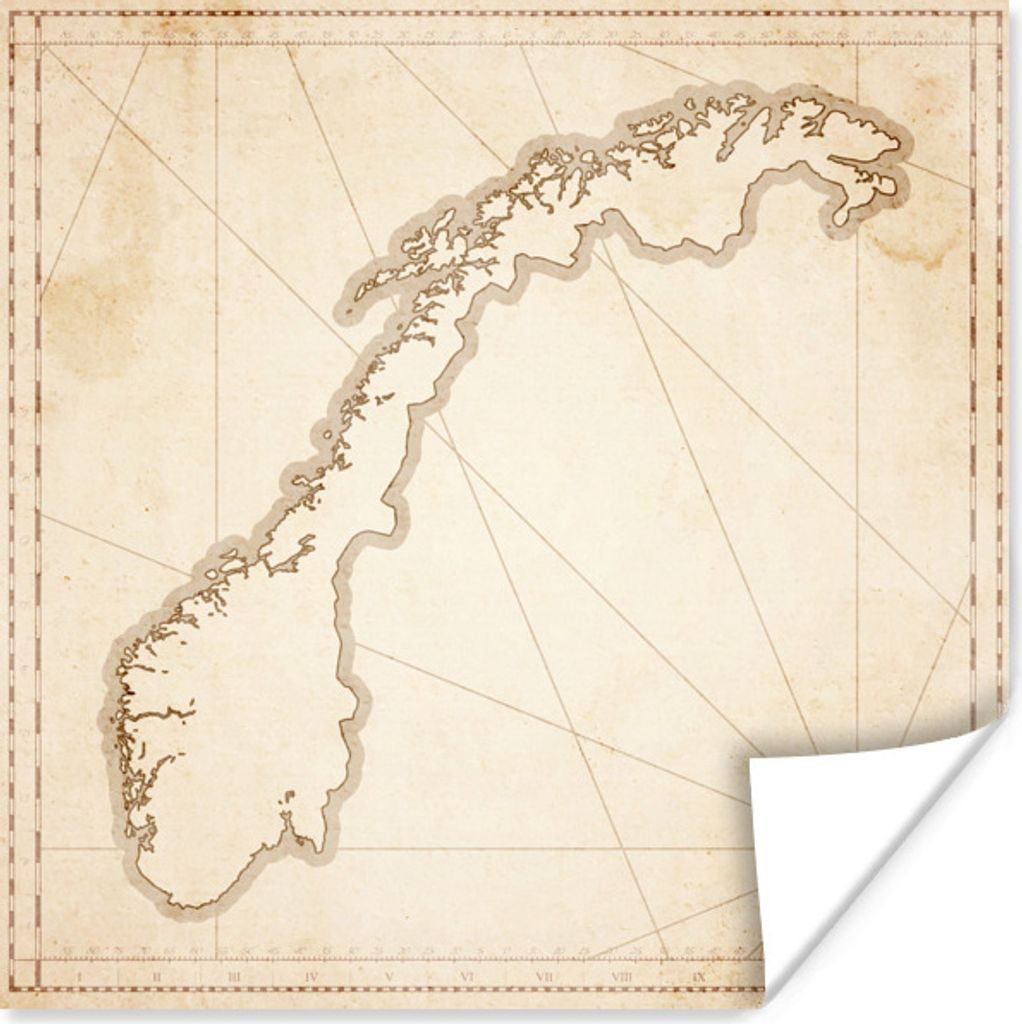 MuchoWow Poster Illustration einer antiken Karte von Norwegen 30x30 cm - Wandposter - Printing