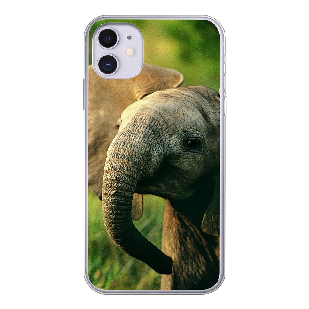 MuchoWow Handyhülle Schutzhülle Hülle für iPhone 11 Elefant - Grün - Tiere - Natur Silikon Softcase Handy Hülle - Handytasche
