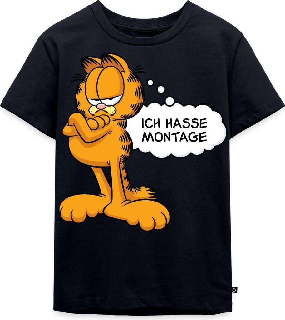 Spreadshirt Garfield Ich Hasse Montage Lustiger Spruch Kinder Premium T-Shirt, 110/116 (4 Jahre), Navy