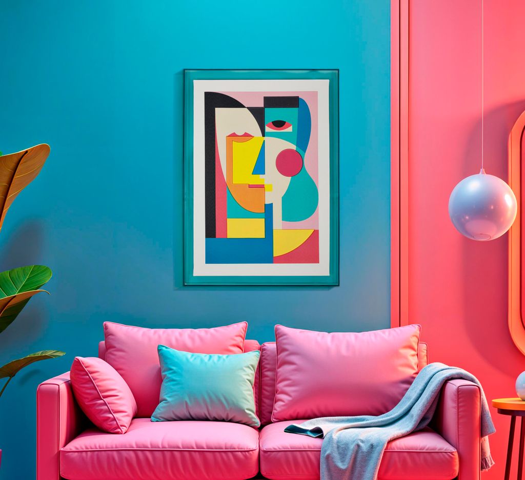 Wandbild Faceform 50x70 Modern Abstrakt mit Türkisrahmen