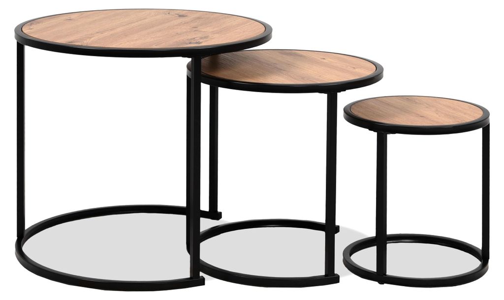 Satztisch >Trelleborg< (3er-Set) Artisan Oak / schwarz- 50x46x50 / 40x39x40 / 30x31x30cm
