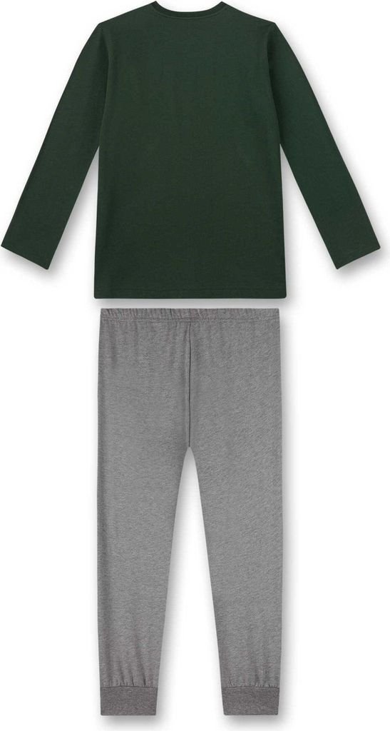 Sanetta Jungen Schlafanzug - Nachtwäsche, Pyjama, Baumwolle, Print, lang Grün/Grau 164