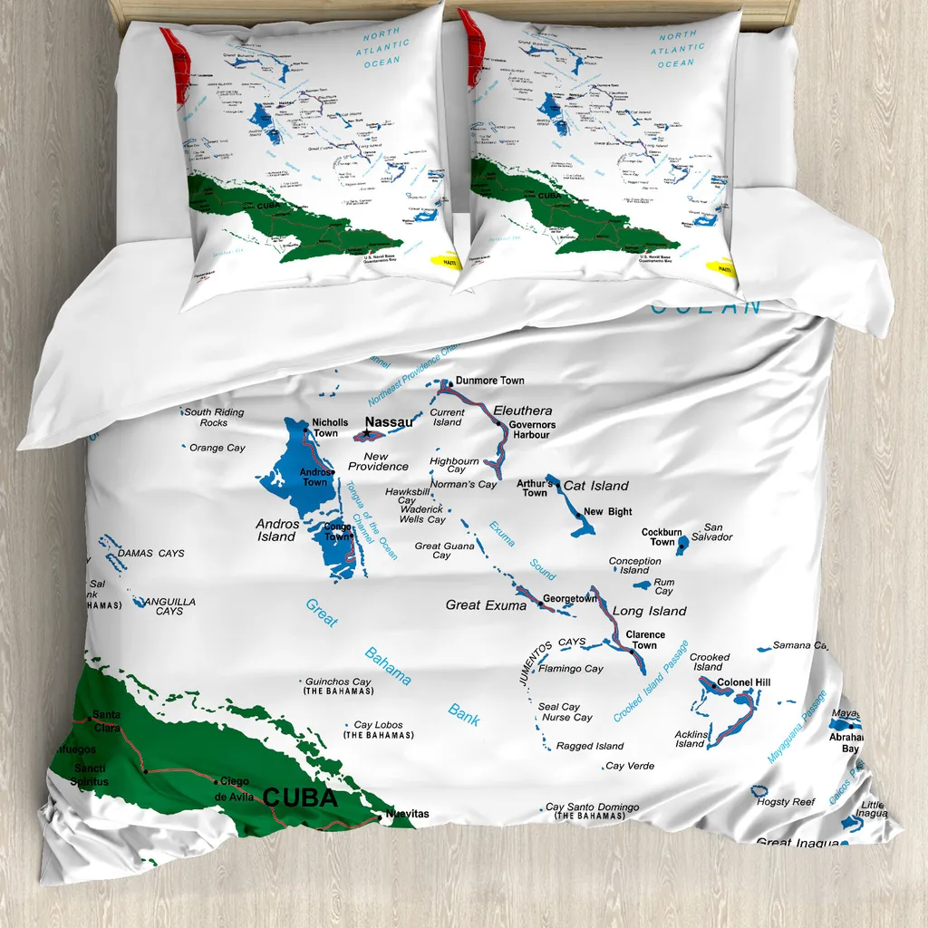 Housse de couette carte du monde 200x200 pour chambre thématique - Bleu
