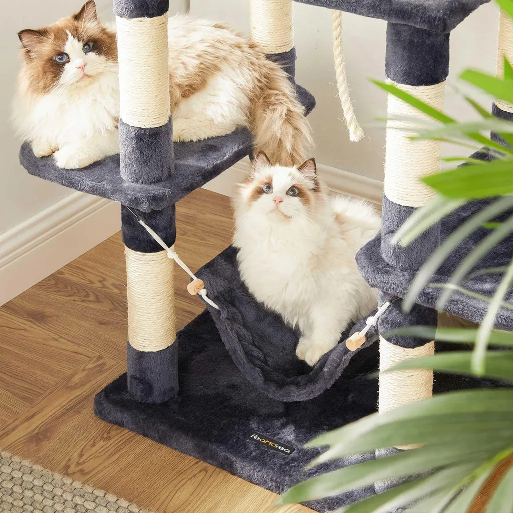 Arbre à chat avec boules en fourrure - Structure stable en bois beige - 5