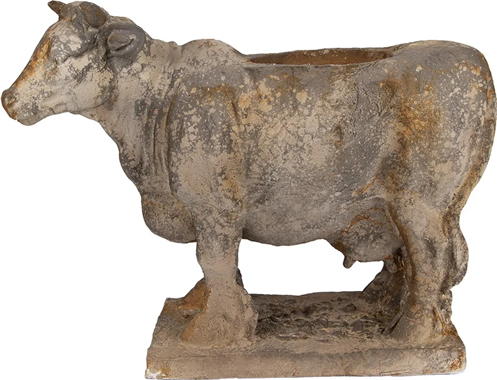 Cache-pot original en forme de vache, jardinière grise en céramique