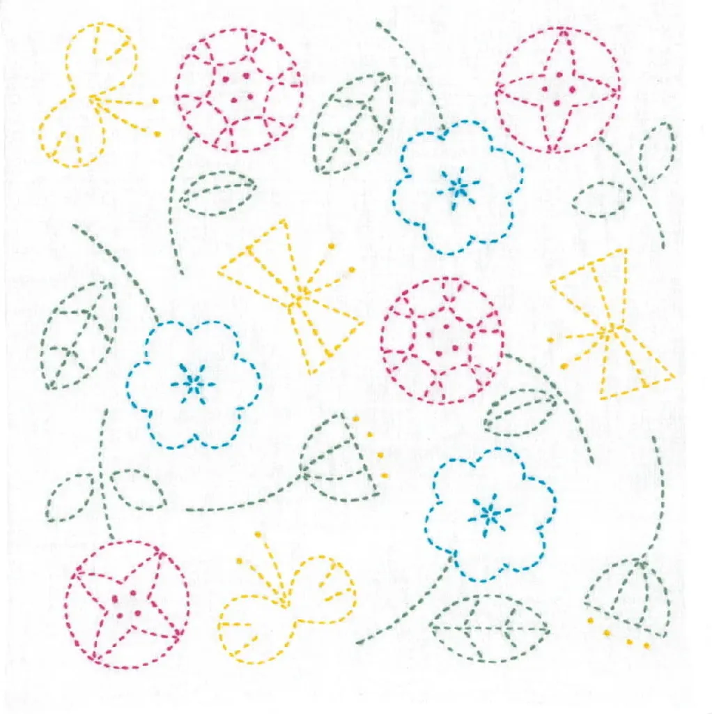 Sashiko Olympus Hana Fukin Nordic Flower 34x34cm - Tessuto da Ricamare