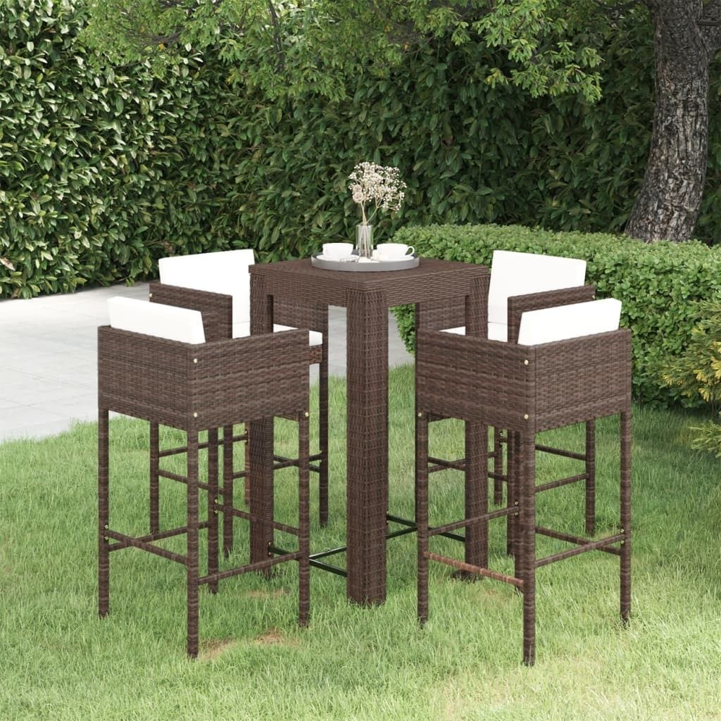 The Living Store 5-tlg. Gartenbar-Set mit Kissen Poly Rattan Braun