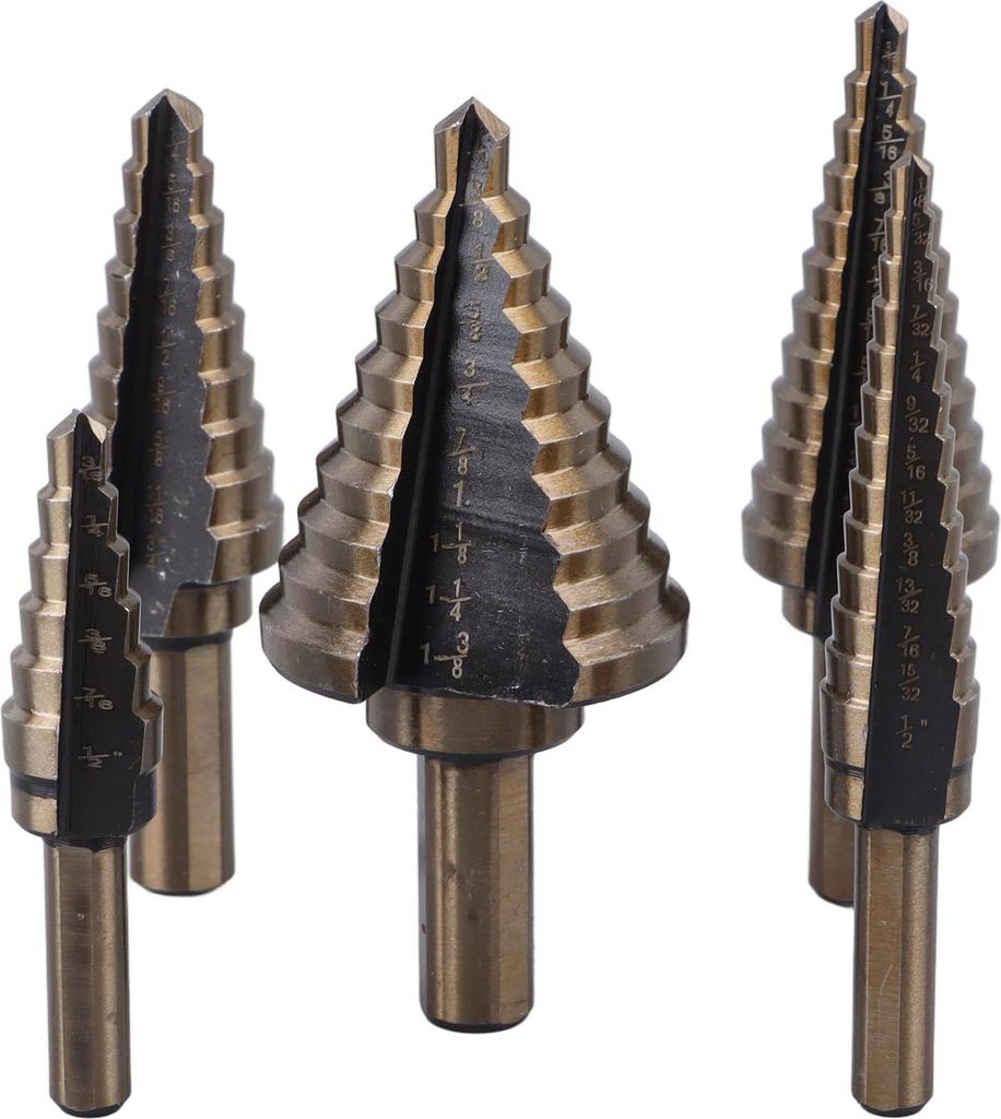5-teiliges Stufenbohrer-Set, 3/16 bis 1 3/8 Zoll, Hartmetall-Kegelbohrer für Holz, Metall und Kunststoff