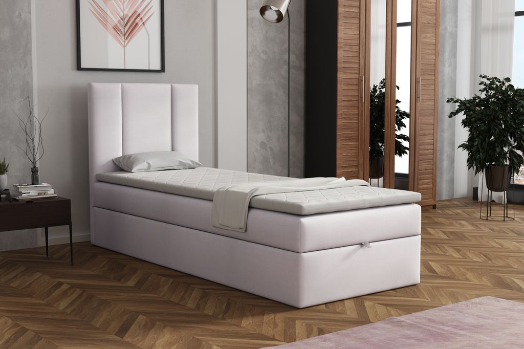 MR GROUP Boxspringbett Alta 80 x 200 cm Kinderbett, Jugendbett, Einzelbetten, Bett mit Stauraum, Polsterbett Matratze Topper H3 Schlafzimmer, hellgrau