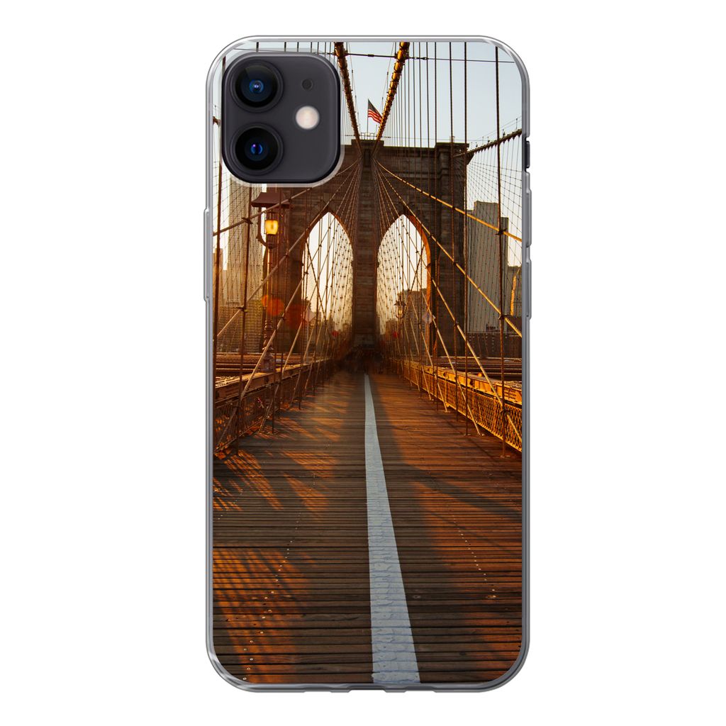 MuchoWow Handyhülle Schutzhülle Hülle für iPhone 12 mini Brooklyn Bridge in New York bei Sonnenuntergang Silikon Softcase Handy Hülle - Bild