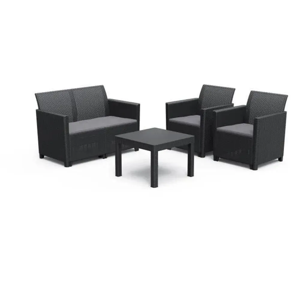 Salon de Jardin Bas 4 Places avec Table pour Terrasse et Balcon - Noir