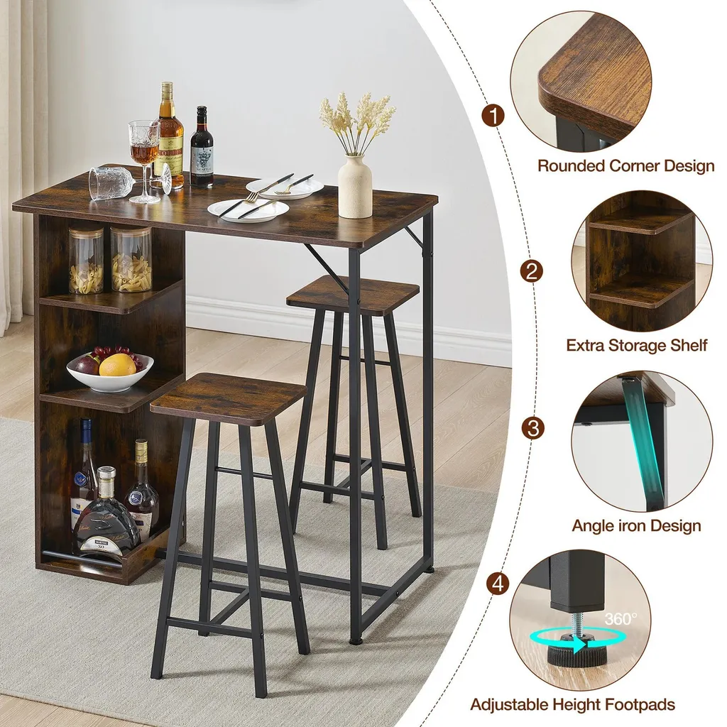 Ensemble table de bar noir 3 niveaux - Tablette de rangement peu encombrant - 3
