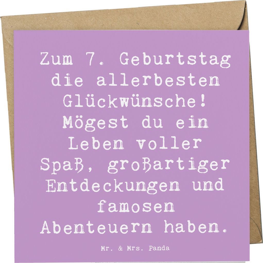 Mr. & Mrs. Panda Glückwunschkarte Spruch 7. Geburtstag - Lavendeltraum - Geschenk, anlasskarte, Happy Birthday, Klappkarte, doppelkarte, Abenteuer...