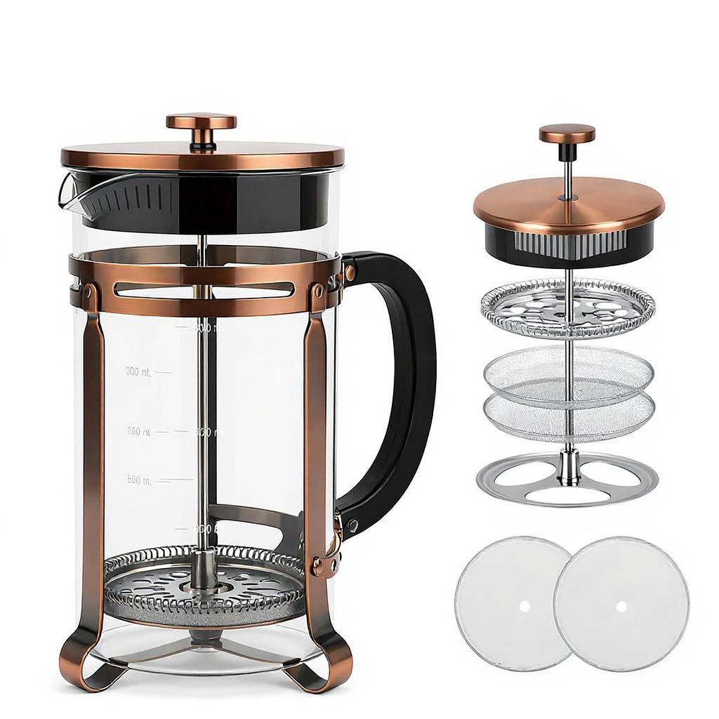 French Press Kaffeebereiter 1000 ml, Borosilikatglas & Edelstahlfilter, V-Ausguss, hitzebeständig für Kaffee & Tee Zuhause