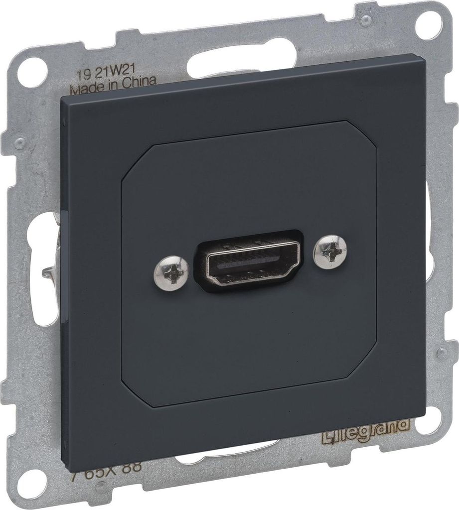 Legrand SEANO HDMI 1.3 Anschlusseinheit vorverdrahtet, Einsatz inklusive Abdeckung, Kabel 15cm, Anthrazit, 765488
