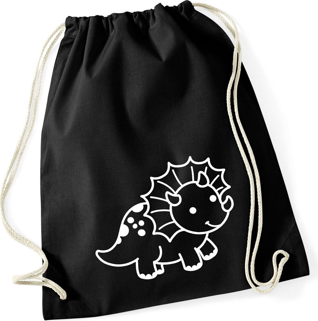 Huuraa Turnbeutel Triceratops Dinosaurier 12 Liter Black Baumwolle Rucksack Geschenkidee