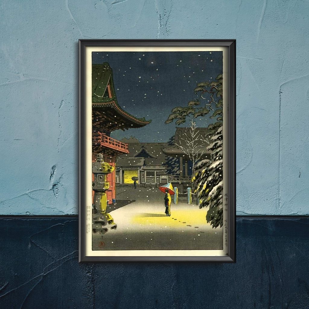 Poster - Canvas - Leinwand - 21 cm x 29,7 cm - Fotoposter - Leinwandkunst - Schnee Am Nezu Schrein Tsuchiya