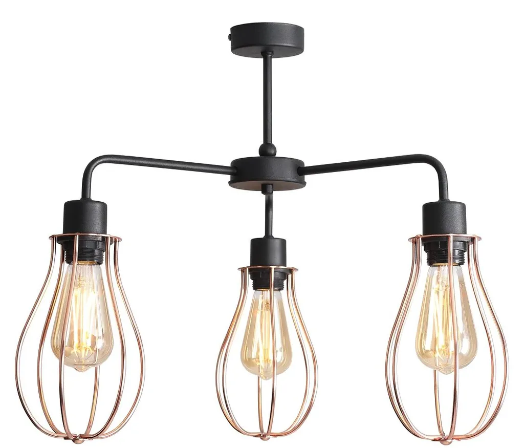 Suspension 3 Ampoules ALLEGRA pour Grand Salon Sombre Noir et Laiton