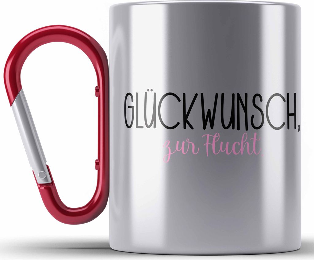 Trendation - Jobwechsel Edelstahl Tasse Karabiner Geschenk Kollegin Kollege Lustig Abschiedsgeschenk Sprüche - Glückwunsch Zur Flucht Abschied (Rot)