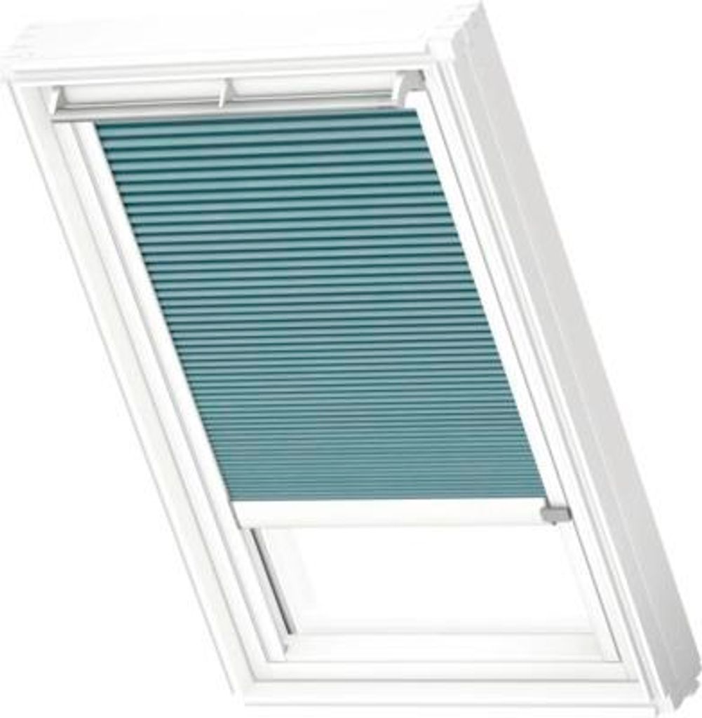 VELUX Dachfenster Wabenplissee petrol mit weißem Alu-Rahmen elektronisch FMC PK10 1173KWL