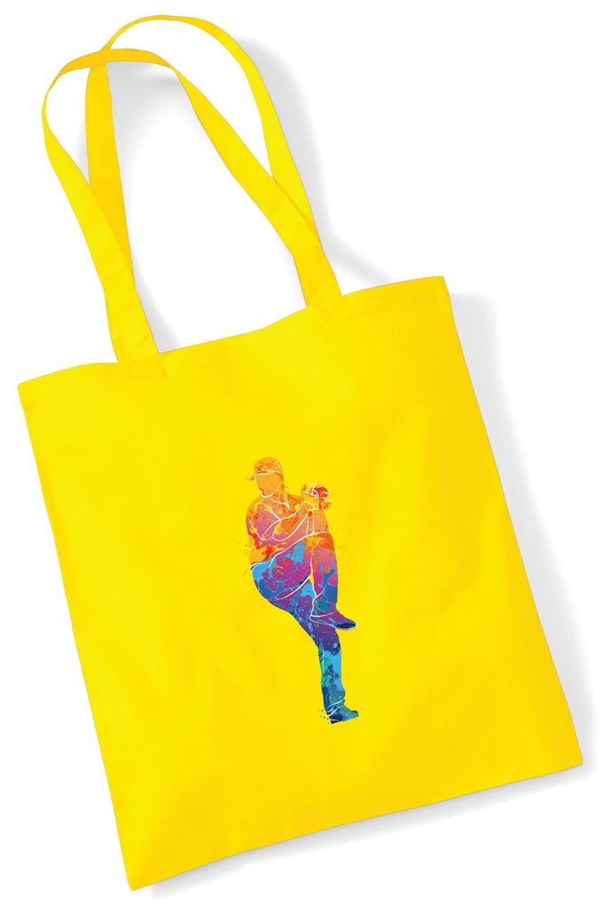 Huuraa Jutebeutel Baseball Pitcher bunte Silhouette 10 Liter Yellow Baumwolle Tasche Geschenkidee