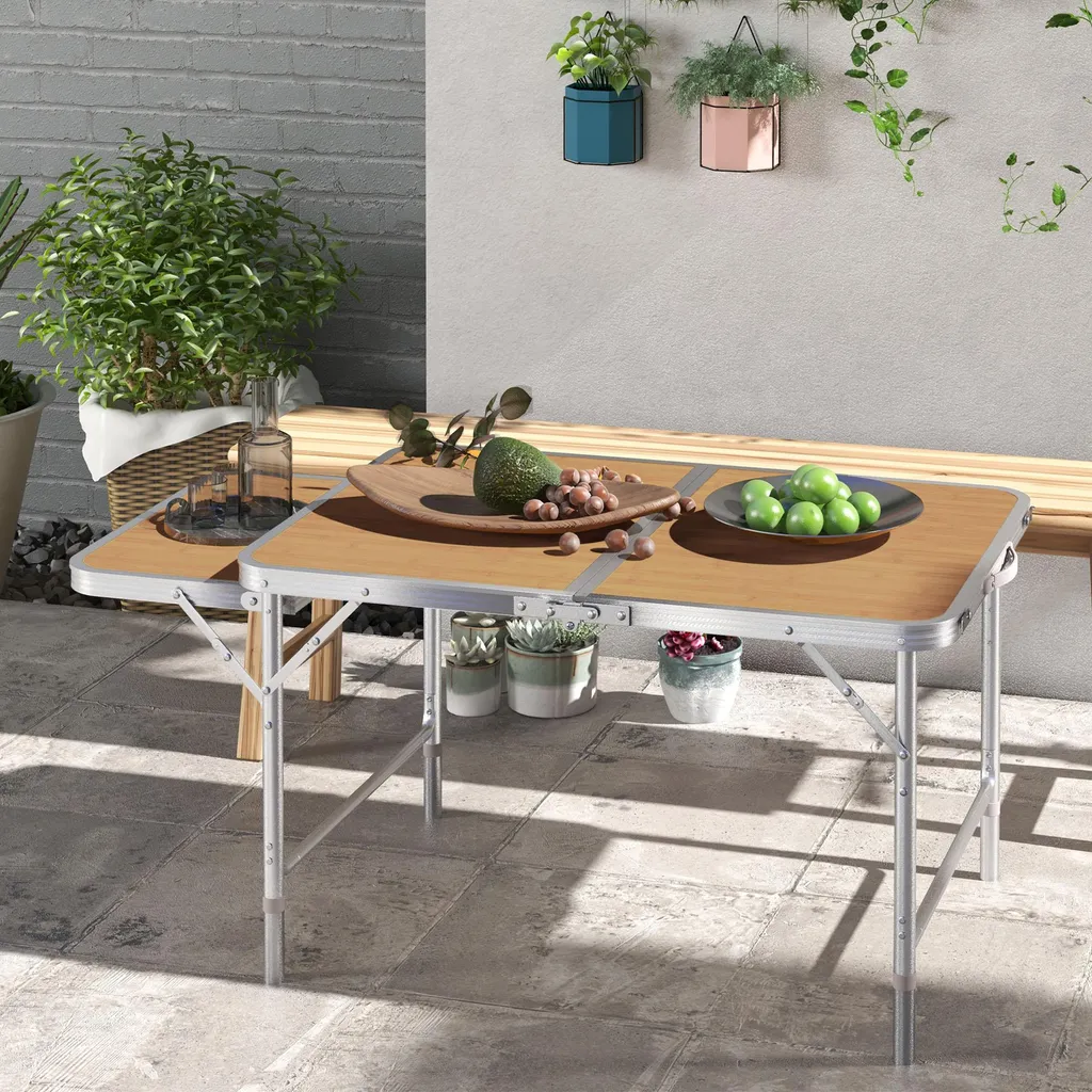 Table de Camping Stable pour Sol Irrégulier et Plateau Extensible