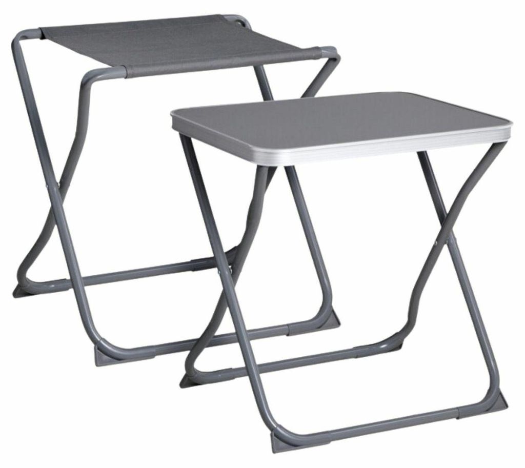 HOWHOMELY | Klapptisch - Campingtisch - grau - 2er Set - mit Stuhl - für Camping - leicht - tragbar