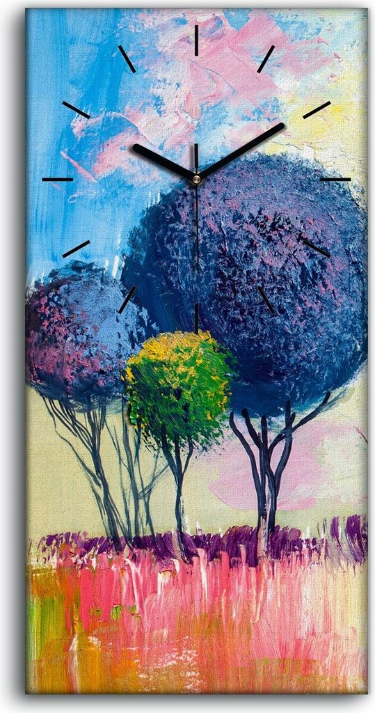 Wanduhr Uhr Wandbild Leinwand Geräuschlos Kunstdruck 30x60 Bäume künstlerisch - schwarze Hände