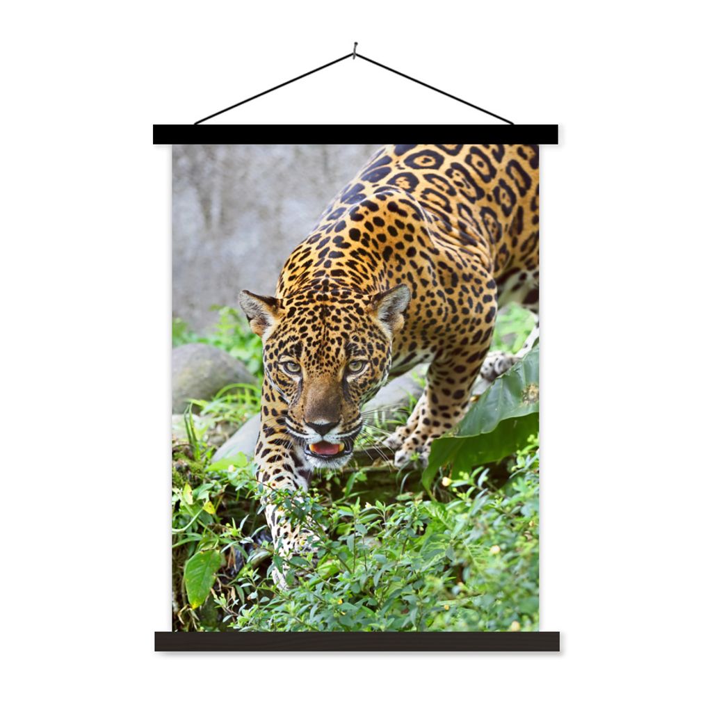 MuchoWow Textilposter Jaguar - Dschungel - Grün 40x53 cm mit schwarzem Rahmen - Abbildung