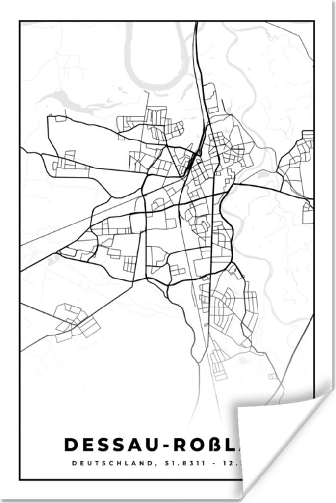 MuchoWow Poster Karte - Dessau-Roßlau - Karte - Stadtplan 20x30 cm - Papierdruck