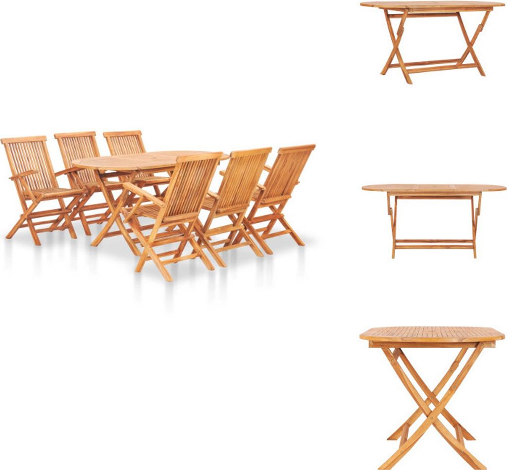 vidaXL 7-tlg. Garten-Essgruppe Klappbar Massivholz Teak - Gartenmöbel-Sets