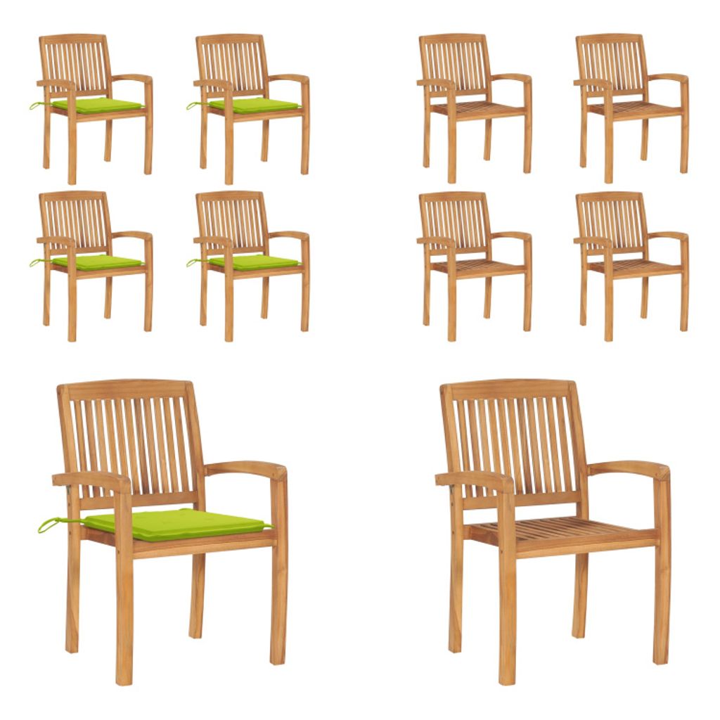 vidaXL Stapelbare Gartenstühle mit Kissen 4 Stk. Massivholz Teak - Gartenstuhl - Gartenstühle - Holzstuhl - Holzstühle