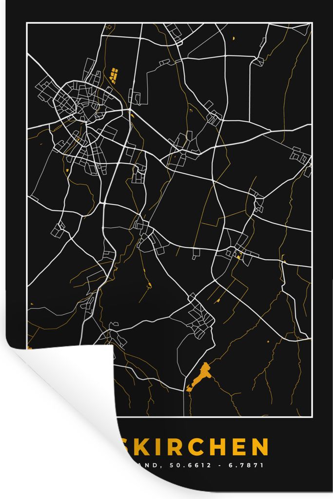 MuchoWow Wandtattoo Wandsticker Wandaufkleber Schwarz und Gold - Stadtplan - Euskirchen - Deutschland - Karte 60x90 cm Selbstklebend und Repositi...