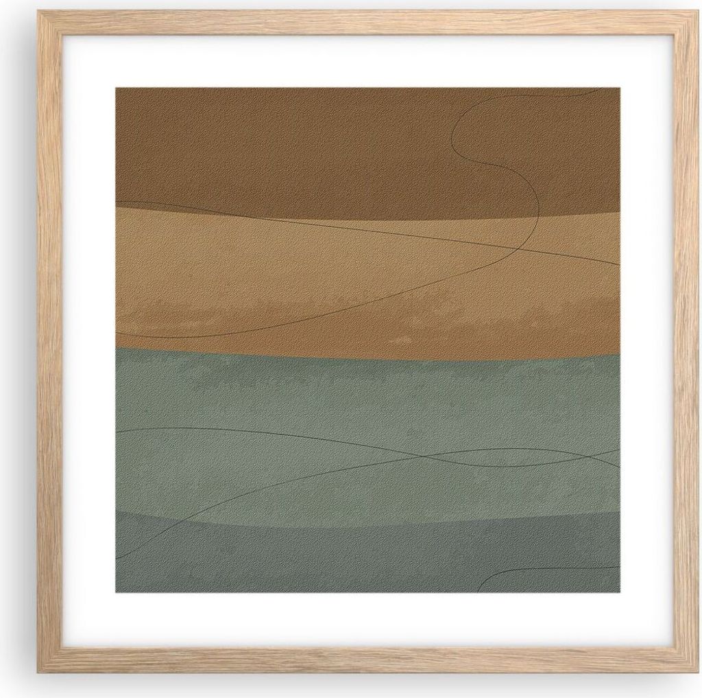 Gerahmtes Poster - Rahmen in heller Eiche - Abstraktion Gold Grün - 40x40 cm - Wand Bild - Wanddeko - Wandbilder - Wandposter - Bilderrahmen - Bil...