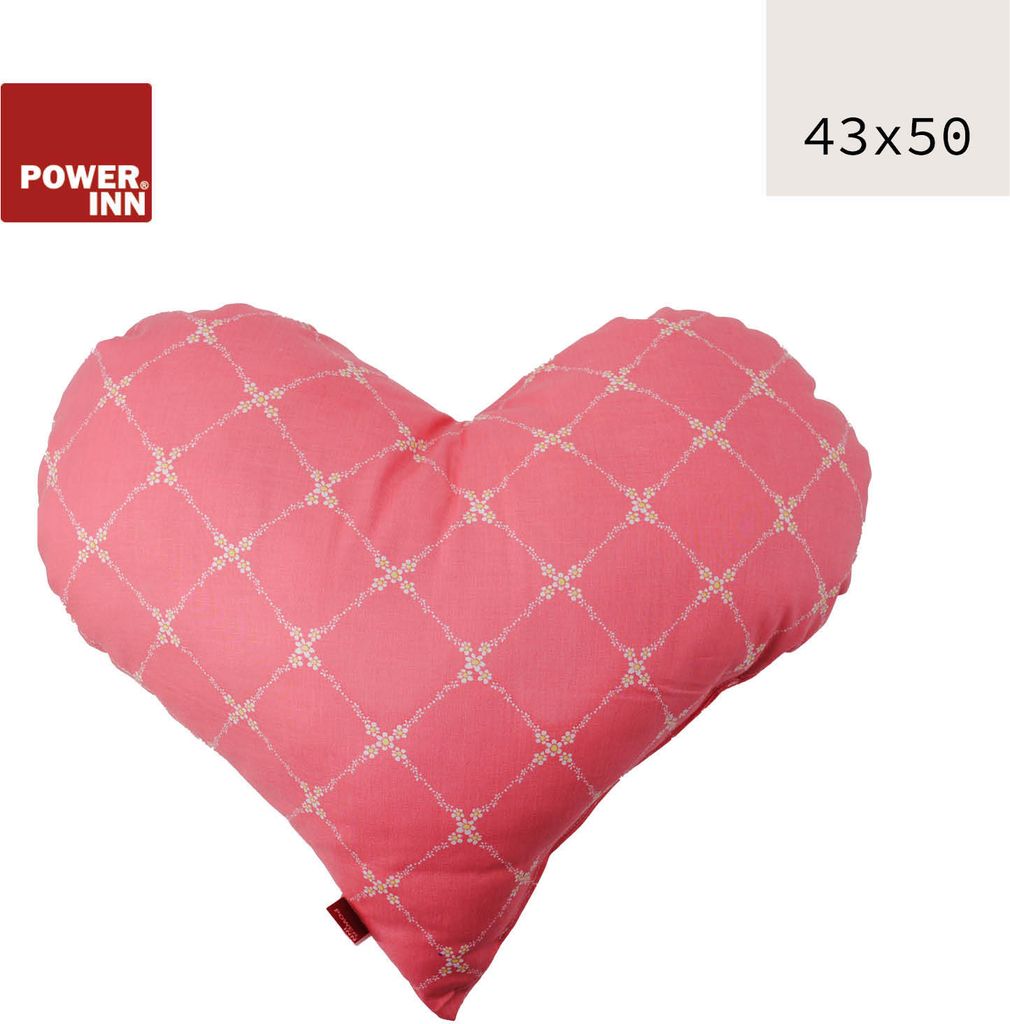 POWER INN Herzkissen groß | Rosa mit weißen Blümchen | Produktbild 