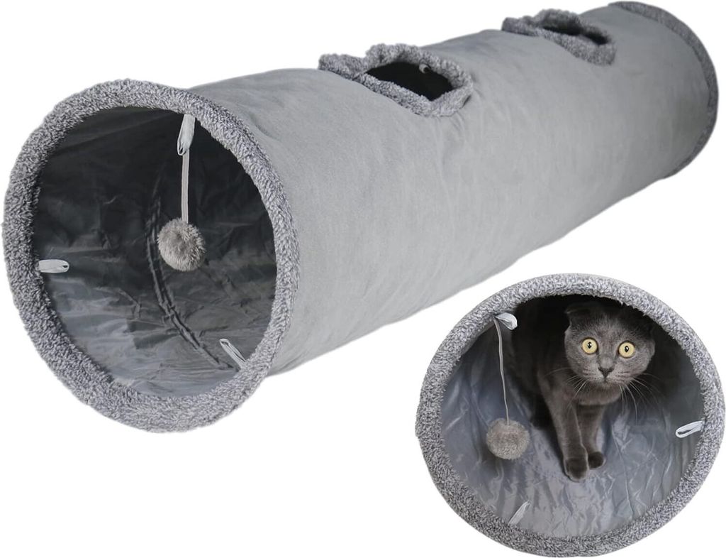 Tiertunnel Faltbarer Katzentunnel mit Spielball, Rascheltunnel Für Katzen WildKunstleder, für Katzen, Kaninchen, Welpen und andere kleine Haustiere