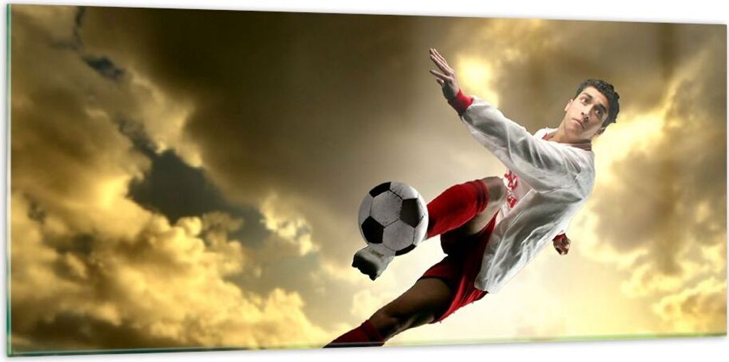 Bilder auf glas - Ball Junge Fußball Training - 120x50cm - Glasbilder - Wandbilder - Kunstdruck - zum Aufhängen bereit - Wanddekoration aus Glas ...