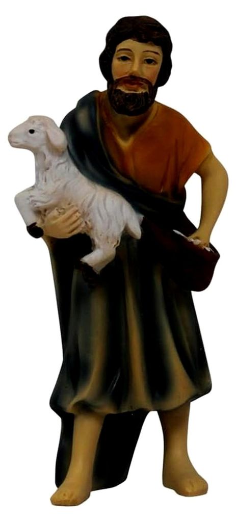 Miniaturfigur Schäfer mit Schaf Höhe 11,3 cm handbemalt aus Polyresin für Modellbau und Puppenhaus
