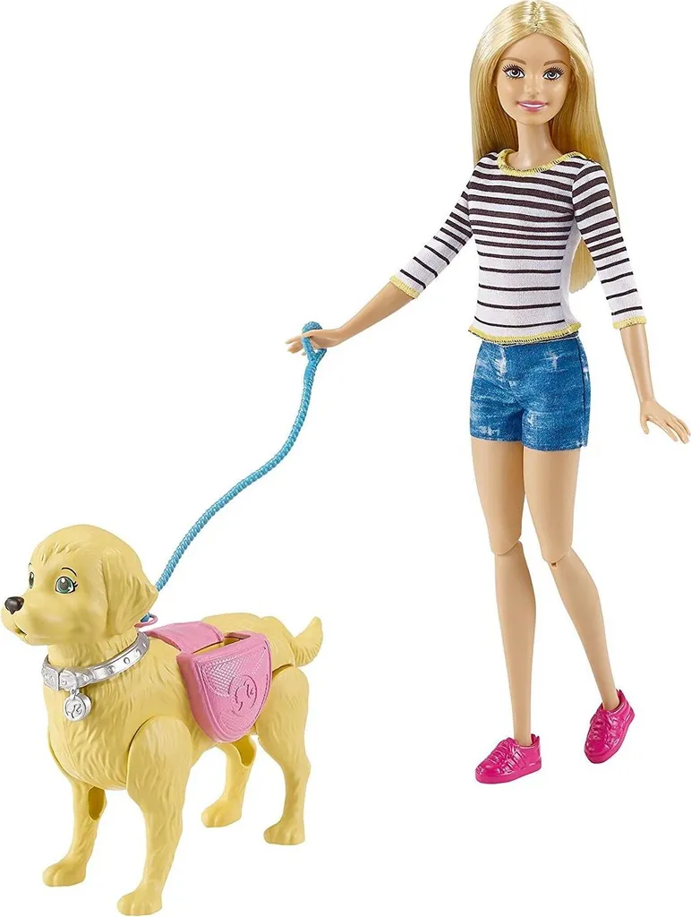 Coffret Poupée Barbie et Toutou : Jouet de Promenade pour Enfant de 3 Ans