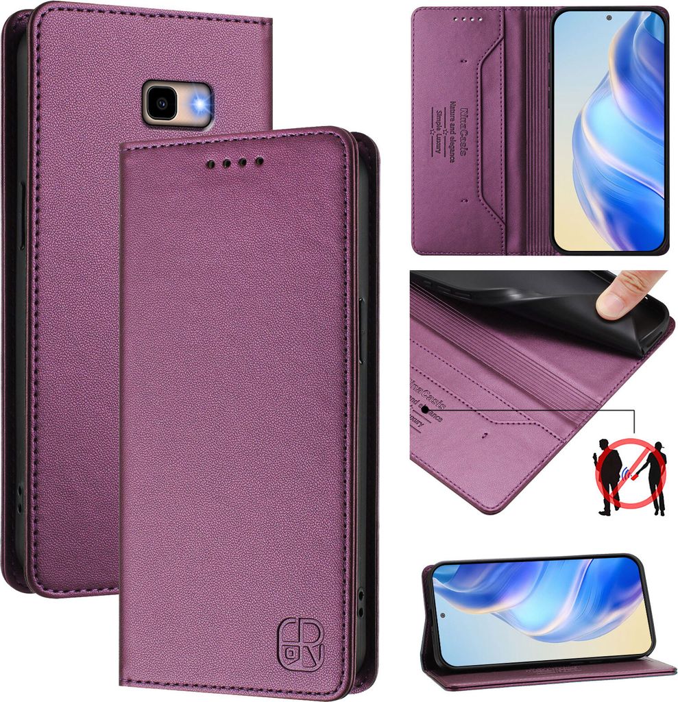 Lederhülle für Samsung Galaxy J4+/J4 Plus Hülle Flip Brieftasche Kartenfächern Ständer Schutzhülle Lila