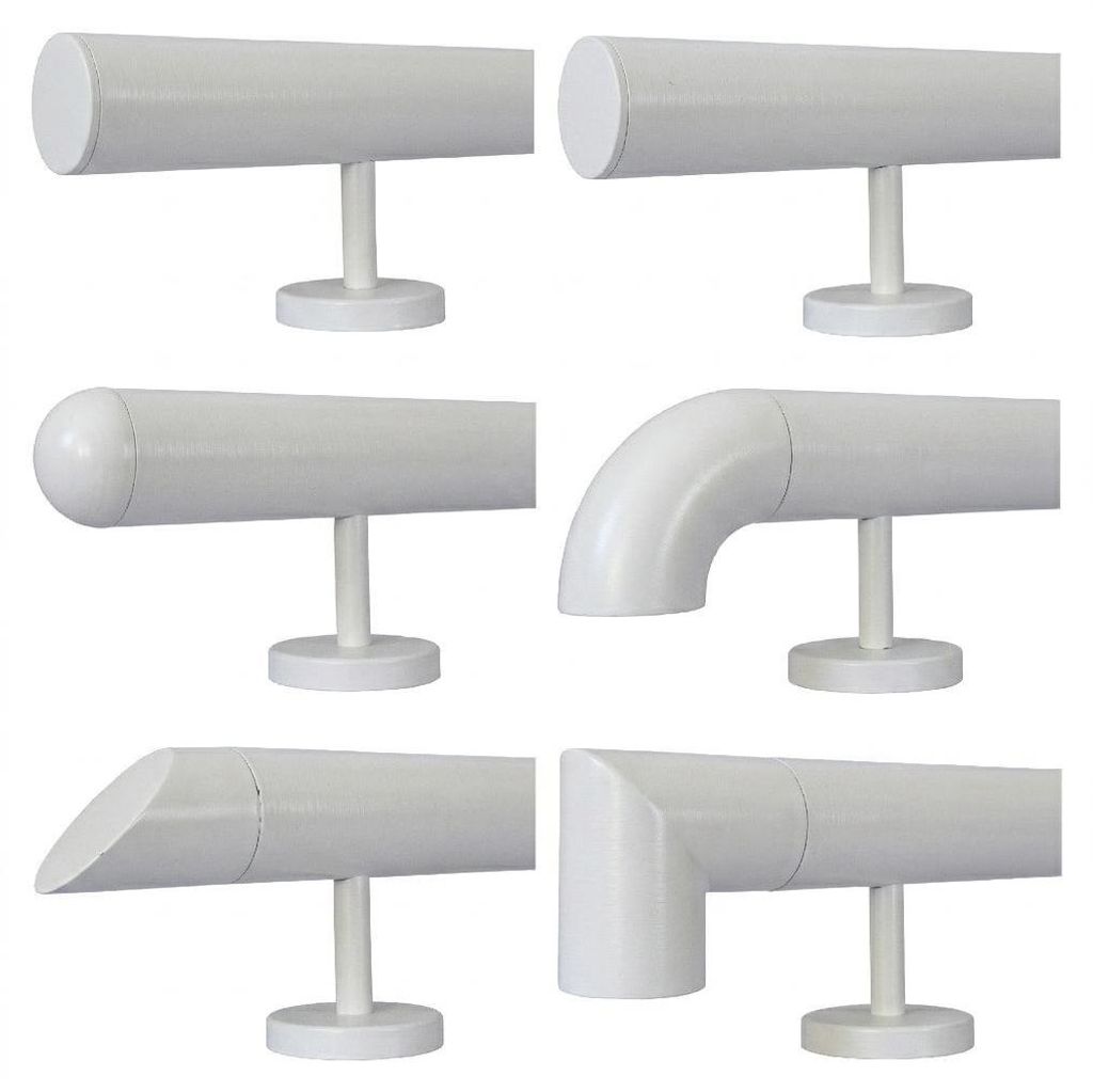 TIBU Handlauf Edelstahl Geländer Ø42,4 Weiß 30-600 cm Wandhandlauf Treppe gerade Edelstahlhalter, Variante Länge 570 cm mit 6 Halter und Bogen ...