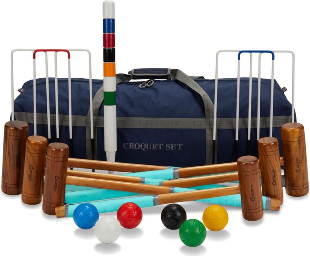 Ubergames - Familien-Krocket-Set - Englisches Gartenspiel - 6 Personen - Mit Hartholzschlägern - Lieferung mit Tasche