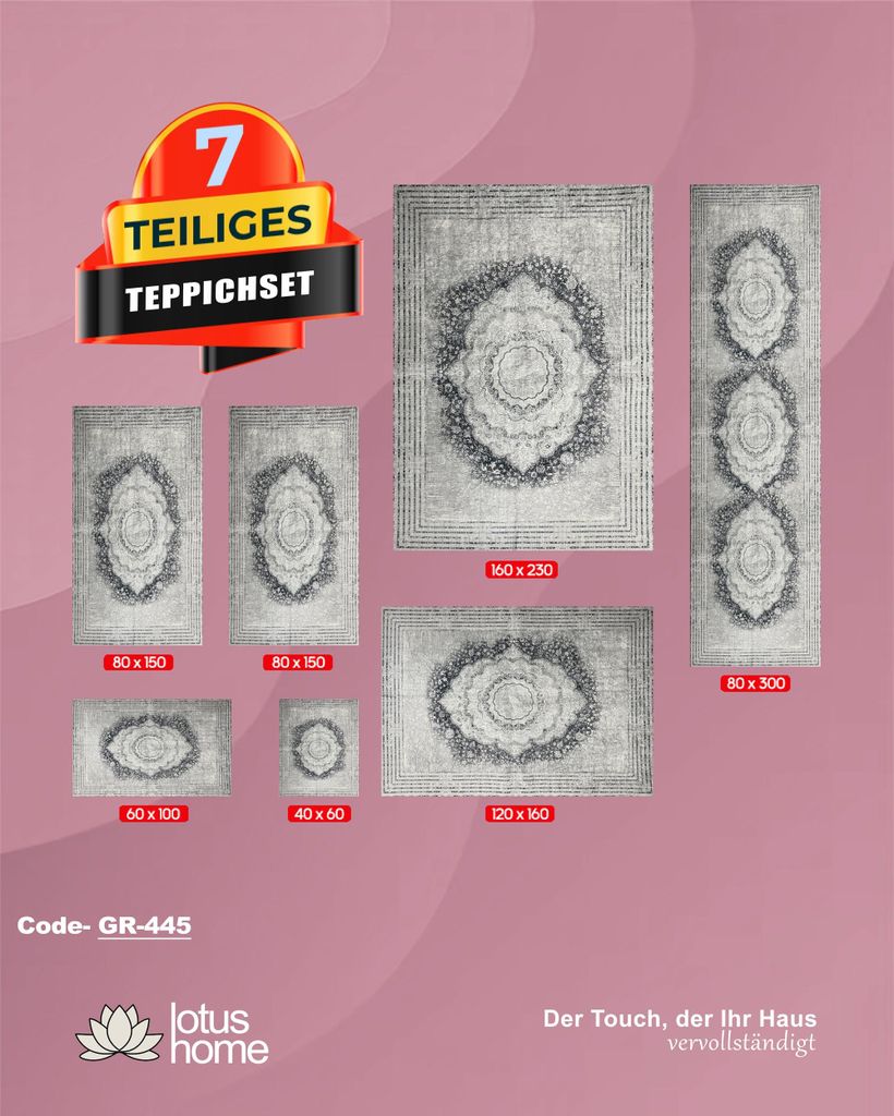 7-teiliges Teppich-Set GR-445. Produktbild 