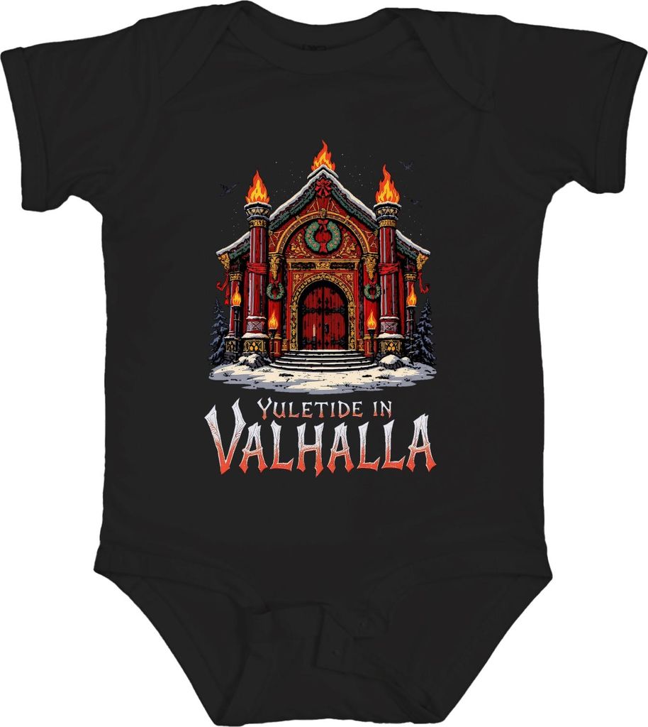Yuletide in Valhalla Wikinger Nordisch Weihnachten Raben Vintage Unisex Baby Body, Schwarz, 0/3