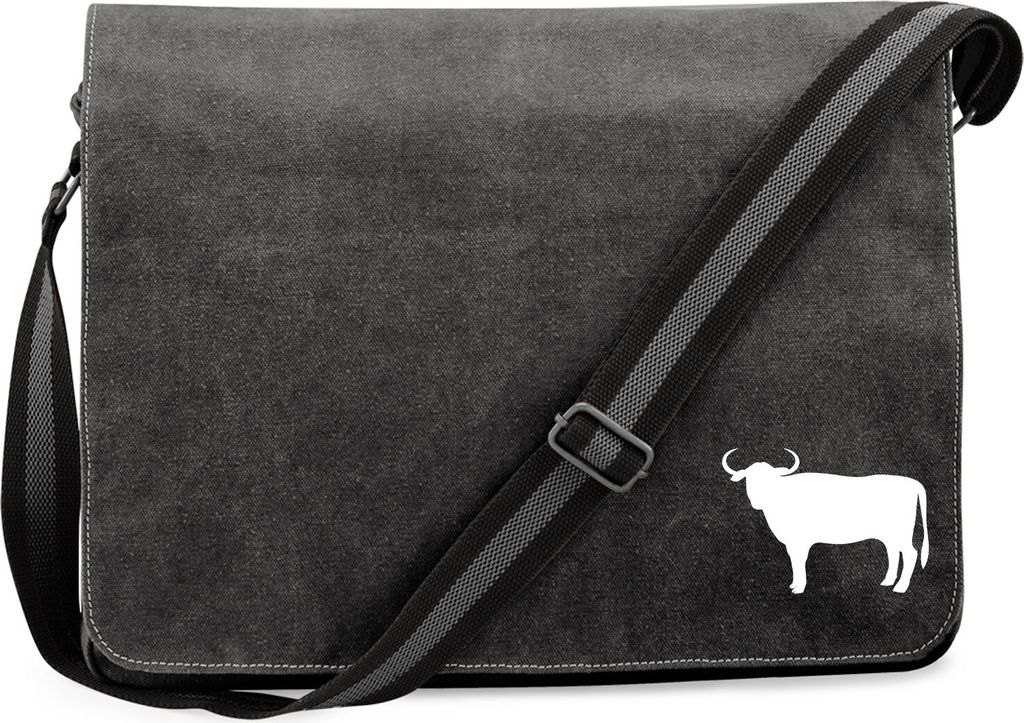 Huuraa Umhängetasche Stier Bulle Silhouette 14 Liter Black Canvas Laptoptasche Geschenkidee
