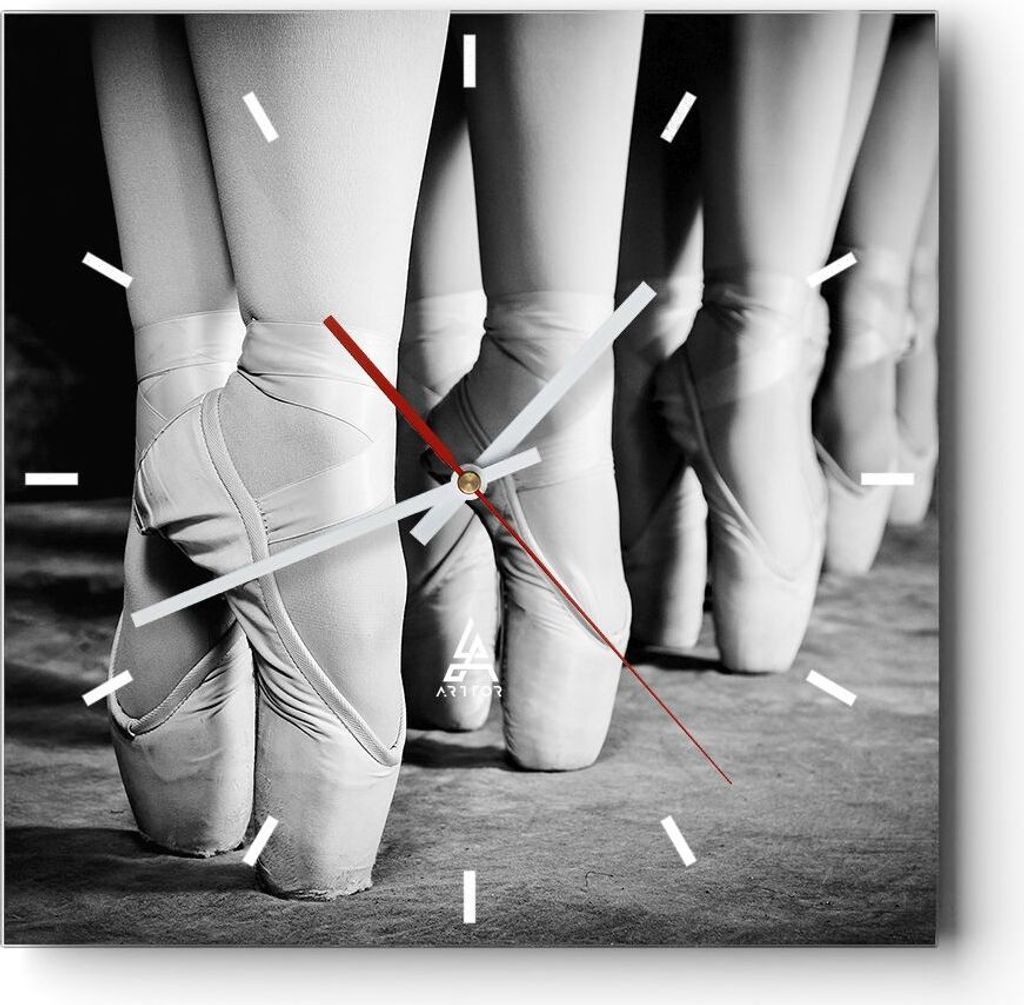 Wanduhr - Quadrat - Glasuhr - Ballettschuhe Füße Tanz - 40x40cm - Schleichendes Uhrwerk - Lautlos - zum Aufhängen bereit - Dekoration Modern - W...