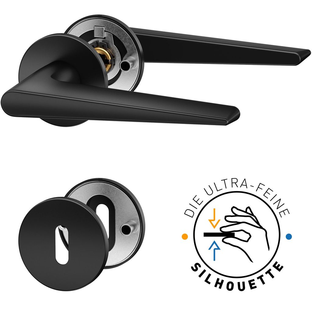 ERGO line Modern Design, Schwarz Türbeschlag RENA für Zimmertüren, Die ultra-feine Silhouette, Türbeschlag; Türgriff; Türklinke