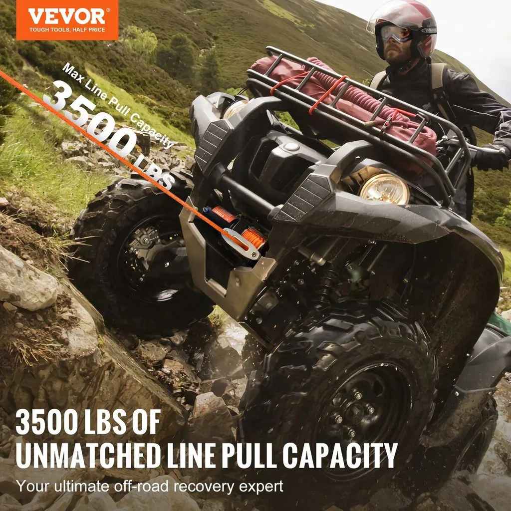 Treuil de levage pour quad 3500 lb, modèle étanche à corde synthétique