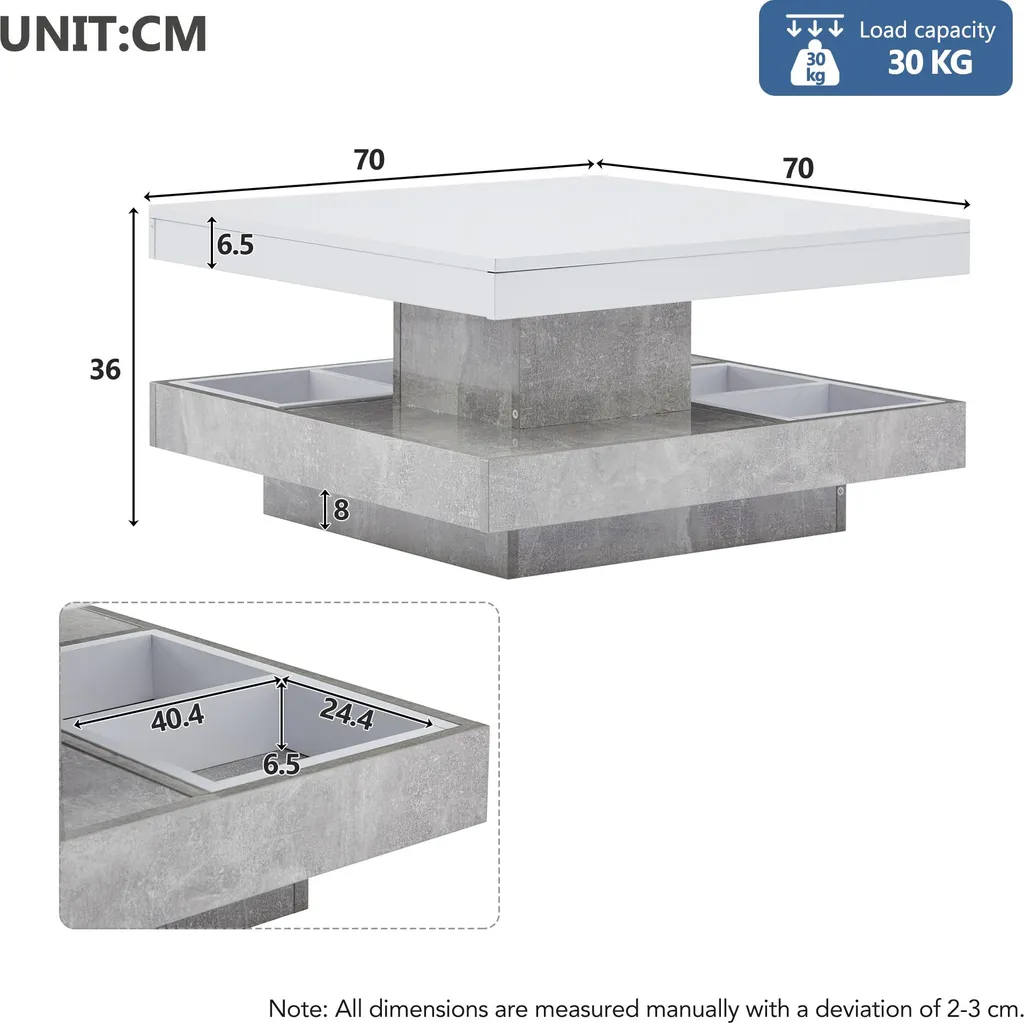 Table Basse de Salon Rotative Blanche Design Moderne avec Compartiments